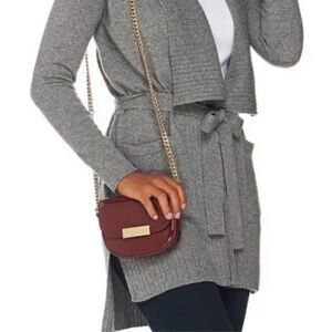 Isaac Mizrahi Crossbody Hangbag Wine Small Patent Leather Minimalist Classic New